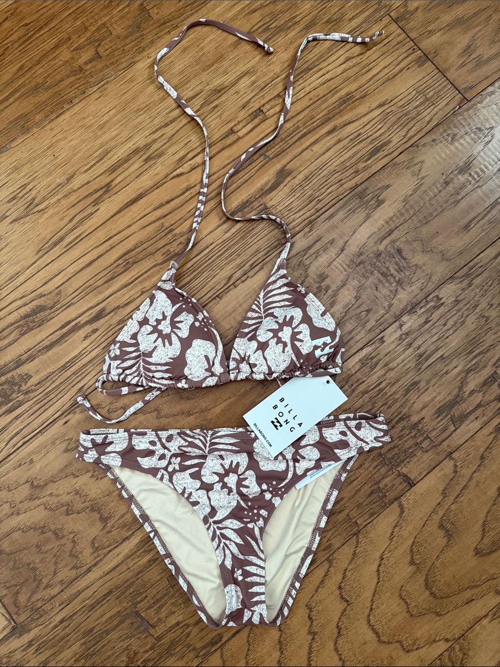 Billabong Set Beach Babe Floral Swim Bikini Set - Brown/White NWT - Picture 2 of 6